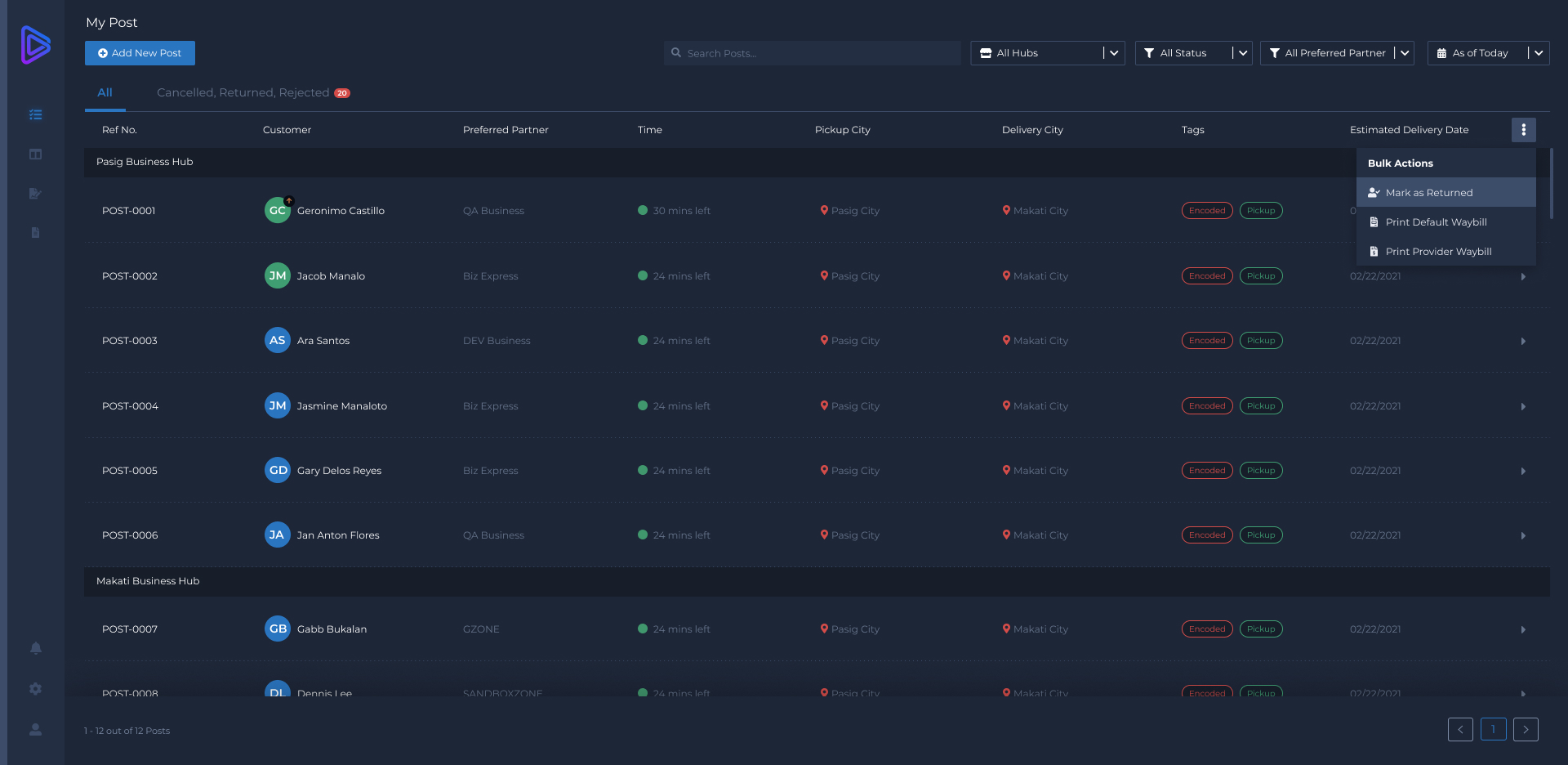 Legacy Deliveries PH interface — screen 2